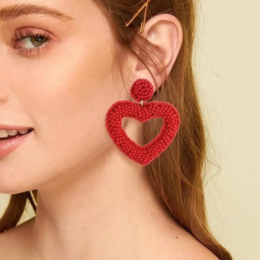 Beaded Heart Dangle Earrings ❤️